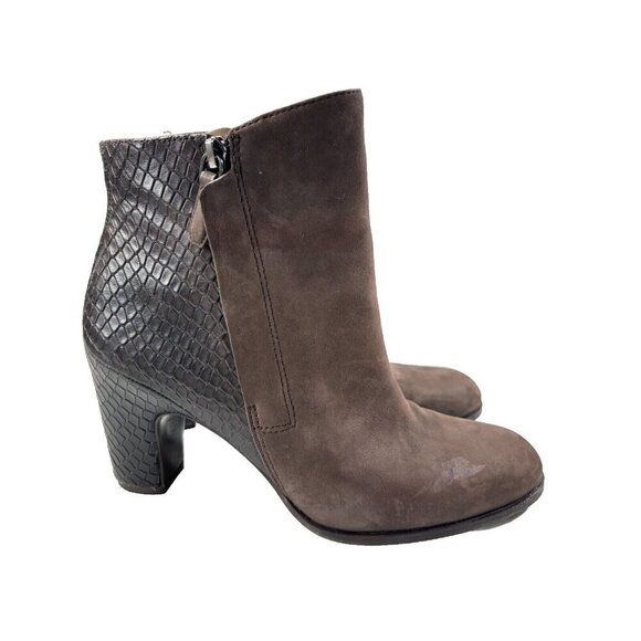 ECCO size 9 Mocha Leather SOLBJERG Dual Zip High Heels Ankle Boots - Picture 1 of 12